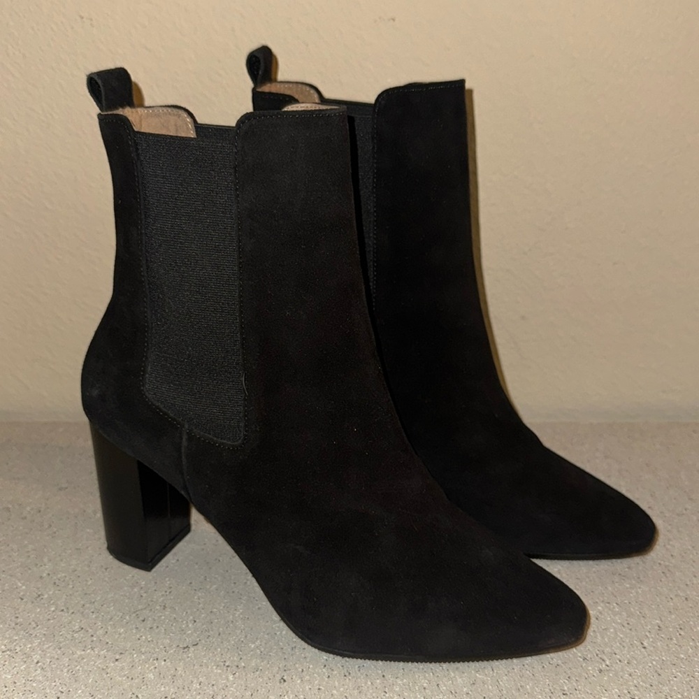 Antonio de Faria Black Suede Block Heel Pull on Boots‎ Size 8
